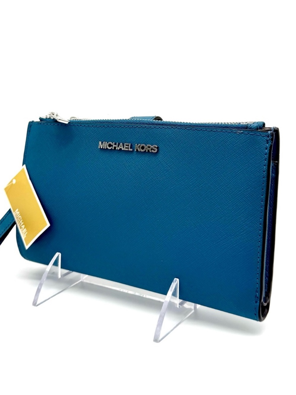 Michael Kors Large Jet Set Travel Logo Double Zip Wallet Teal